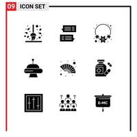 conjunto do 9 moderno ui ícones símbolos sinais para mão ventilador UFO mensagem espaço Índia editável vetor Projeto elementos