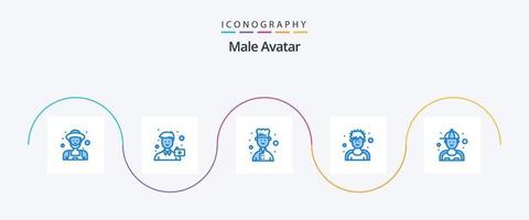 masculino avatar azul 5 ícone pacote Incluindo mecânico. desportista. retrato. cara. atleta vetor
