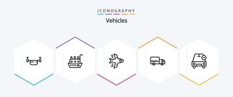 veículos 25 linha ícone pacote Incluindo excluir. caminhão. navio. transporte. Entrega vetor