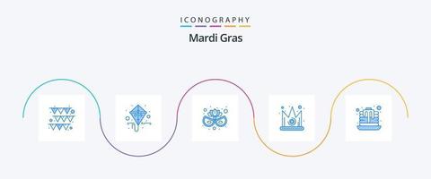 mardi gras azul 5 ícone pacote Incluindo . panela bolo. fantasia. sobremesa. gras vetor