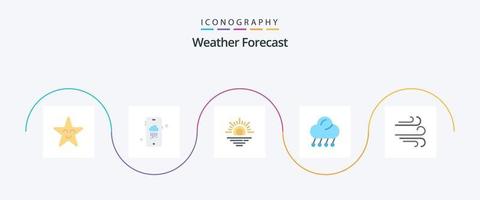 clima plano 5 ícone pacote Incluindo . clima. clima. direção. noite vetor