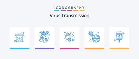 vírus transmissão azul 5 ícone pacote Incluindo recuperação. pandemia. mão. infecção. doença. criativo ícones Projeto vetor