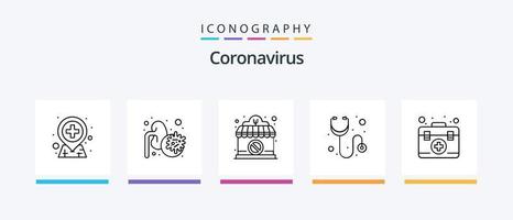 coronavírus linha 5 ícone pacote Incluindo laboratório. teste relatório. caixão. vírus. crânio. criativo ícones Projeto vetor