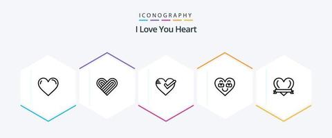 coração 25 linha ícone pacote Incluindo como. amar. coração. coração. Carraça vetor