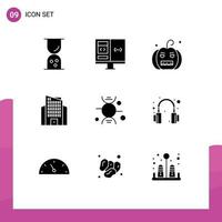 Móvel interface sólido glifo conjunto do 9 pictogramas do osso arranha-céu desenvolvimento escritório abóbora editável vetor Projeto elementos