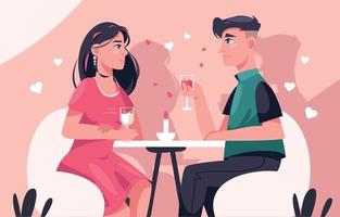 um casal feliz em um jantar romântico no dia dos namorados no restaurante vetor