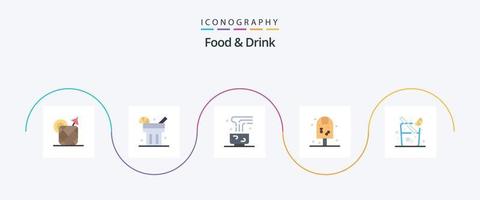 Comida e beber plano 5 ícone pacote Incluindo Comida. pop. gelo. quente beber vetor