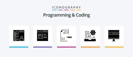 programação e codificação glifo 5 ícone pacote Incluindo desenvolver. navegador. desenvolvimento. computador portátil. desenvolver. criativo ícones Projeto vetor