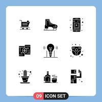 do utilizador interface pacote do 9 básico sólido glifos do telefone Forma de pagamento gelo patins dinheiro Móvel vídeo editável vetor Projeto elementos