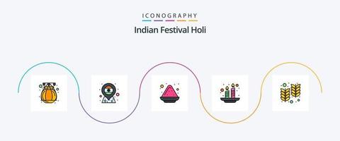 holi linha preenchidas plano 5 ícone pacote Incluindo Índia. Fazenda. cor. claro. holi vetor