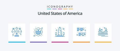 EUA azul 5 ícone pacote Incluindo Festa. bandeirinhas. marco. festão. Washington. criativo ícones Projeto vetor
