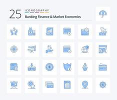 bancário finança e mercado economia 25 azul cor ícone pacote Incluindo negócios. análise. bolsa. Estatisticas. poupança vetor