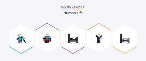 humano 25 linha preenchida ícone pacote Incluindo cama. sucesso. trabalhador. negócios. dormir vetor