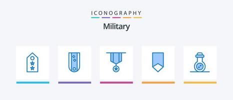 militares azul 5 ícone pacote Incluindo distintivo. conquista. classificação. estrela. insígnia. criativo ícones Projeto vetor