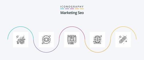 marketing seo linha 5 ícone pacote Incluindo link. procurar. engrenagem. global. tela vetor