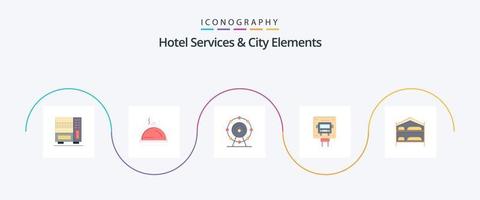hotel Serviços e cidade elementos plano 5 ícone pacote Incluindo quarto. público. navegador. placa. ônibus vetor
