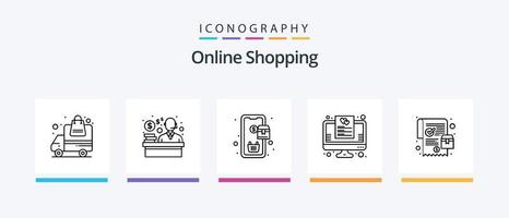 conectados compras linha 5 ícone pacote Incluindo on-line. ordem. computador. caminhão. Entrega. criativo ícones Projeto vetor