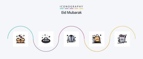 eid Mubarak linha preenchidas plano 5 ícone pacote Incluindo panos. bolsa. islâmico. compras. compras vetor