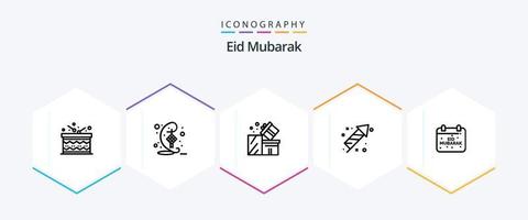 eid Mubarak 25 linha ícone pacote Incluindo mubarak. celebração. presente. fogos de artifício. eid vetor