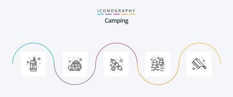 acampamento linha 5 ícone pacote Incluindo . cozinha. piquenique. cutelo. selva vetor
