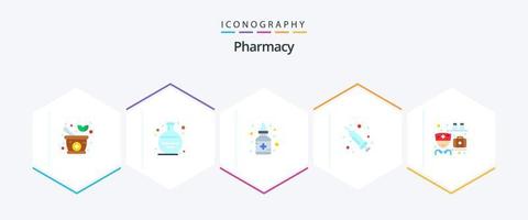 farmacia 25 plano ícone pacote Incluindo pílulas. remédio. líquido. medicamento. líquido remédio vetor