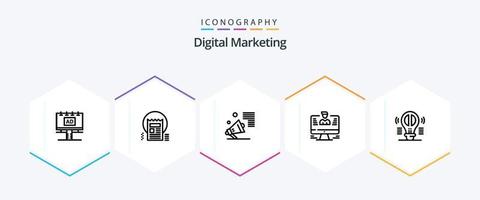 digital marketing 25 linha ícone pacote Incluindo dados. do utilizador. notícias. promover. megafone vetor