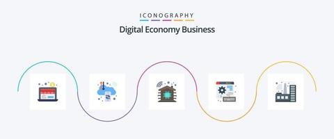 digital economia o negócio plano 5 ícone pacote Incluindo indústria. prédio. inteligente. engrenagem. rede vetor