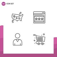 grupo do 4 linha preenchida plano cores sinais e símbolos para EUA interface estados rede carrinho editável vetor Projeto elementos