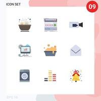 conjunto do 9 comercial plano cores pacote para tigela rede estúdio seo analytics editável vetor Projeto elementos