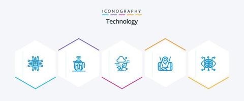 tecnologia 25 azul ícone pacote Incluindo gerente. tecnologia. plantar. localização. mapa vetor