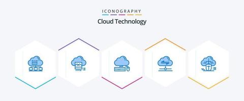 nuvem tecnologia 25 azul ícone pacote Incluindo enviar. compartilhar. nuvem. dados. rato vetor