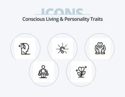 consciente vivo e personalidade traços linha ícone pacote 5 ícone Projeto. coração. emoções. fora. quebrado. olho vetor