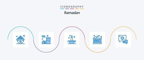 Ramadã azul 5 ícone pacote Incluindo oração. feriado. kareem. festival. luminária vetor