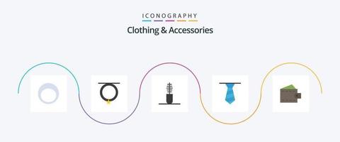 roupas e acessórios plano 5 ícone pacote Incluindo carteira. moda. acessórios. acessórios. gravata vetor
