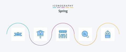 Primavera azul 5 ícone pacote Incluindo bolsa. Wi-fi. Primavera. pesquisar. Primavera vetor
