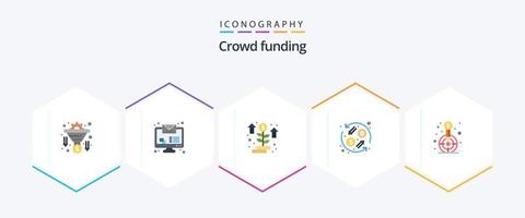 financiamento colaborativo 25 plano ícone pacote Incluindo fundo. finança. dinheiro. transformação. moeda troca vetor