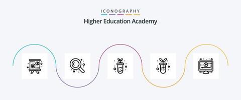 Academia linha 5 ícone pacote Incluindo . tutorial. estudar. on-line. botânica vetor