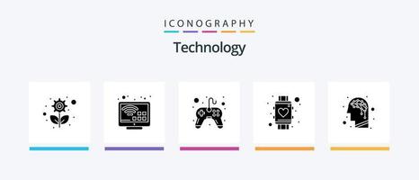 tecnologia glifo 5 ícone pacote Incluindo artificial. inteligente assistir. ao controle. inteligente. coração. criativo ícones Projeto vetor