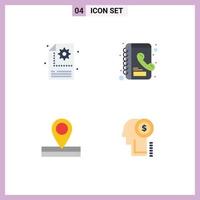 4 plano ícone conceito para sites Móvel e apps criativo Lugar, colocar configuração telefone livro investimento editável vetor Projeto elementos