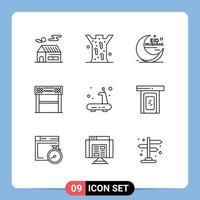 Móvel interface esboço conjunto do 9 pictogramas do objetivo esporte eid linha muçulmano editável vetor Projeto elementos