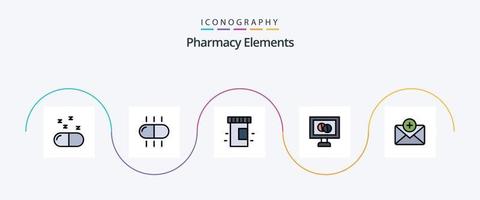 farmacia elementos linha preenchidas plano 5 ícone pacote Incluindo . tábua. vetor