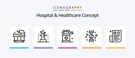 hospital e cuidados de saúde conceito linha 5 ícone pacote Incluindo hospital. bandeira. cromossoma. clínica. genoma. criativo ícones Projeto vetor