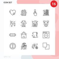 16 do utilizador interface esboço pacote do moderno sinais e símbolos do artes música dedos espaço foguete editável vetor Projeto elementos