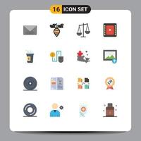Móvel interface plano cor conjunto do 16 pictogramas do estados americano o negócio América cinema editável pacote do criativo vetor Projeto elementos