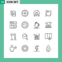 conjunto do 16 moderno ui ícones símbolos sinais para navegador fruta alvo maçã rede editável vetor Projeto elementos