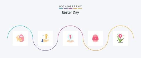 Páscoa plano 5 ícone pacote Incluindo flor. feriado. Páscoa. ovo. PIN vetor