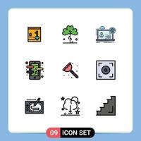 Móvel interface linha preenchida plano cor conjunto do 9 pictogramas do língua bate-papo plantar aplicativo seminário editável vetor Projeto elementos