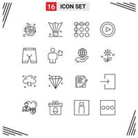 universal ícone símbolos grupo do 16 moderno esboços do vestir conjunto peteca jogar segurança editável vetor Projeto elementos