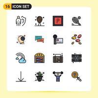 Móvel interface plano cor preenchidas linha conjunto do 16 pictogramas do mente esporte perna raquete tênis editável criativo vetor Projeto elementos