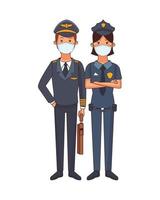 piloto e policial usando máscaras vetor